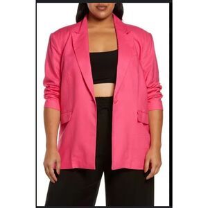 Open Edit oversized linen blend longline blazer magenta pink